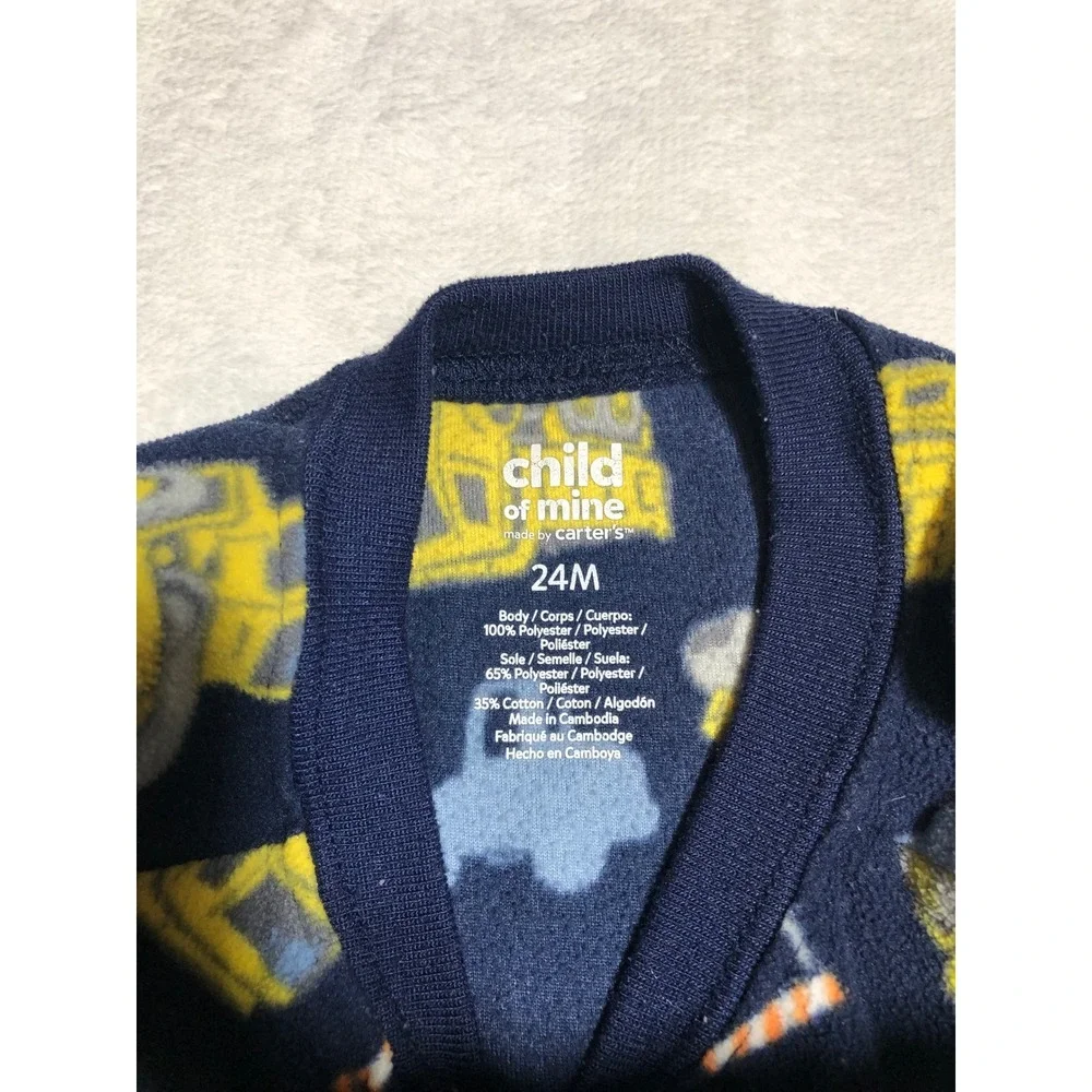 5/$25 Carter's Footed Sleeper Kids 24M Navy Construction Trucks Fleece